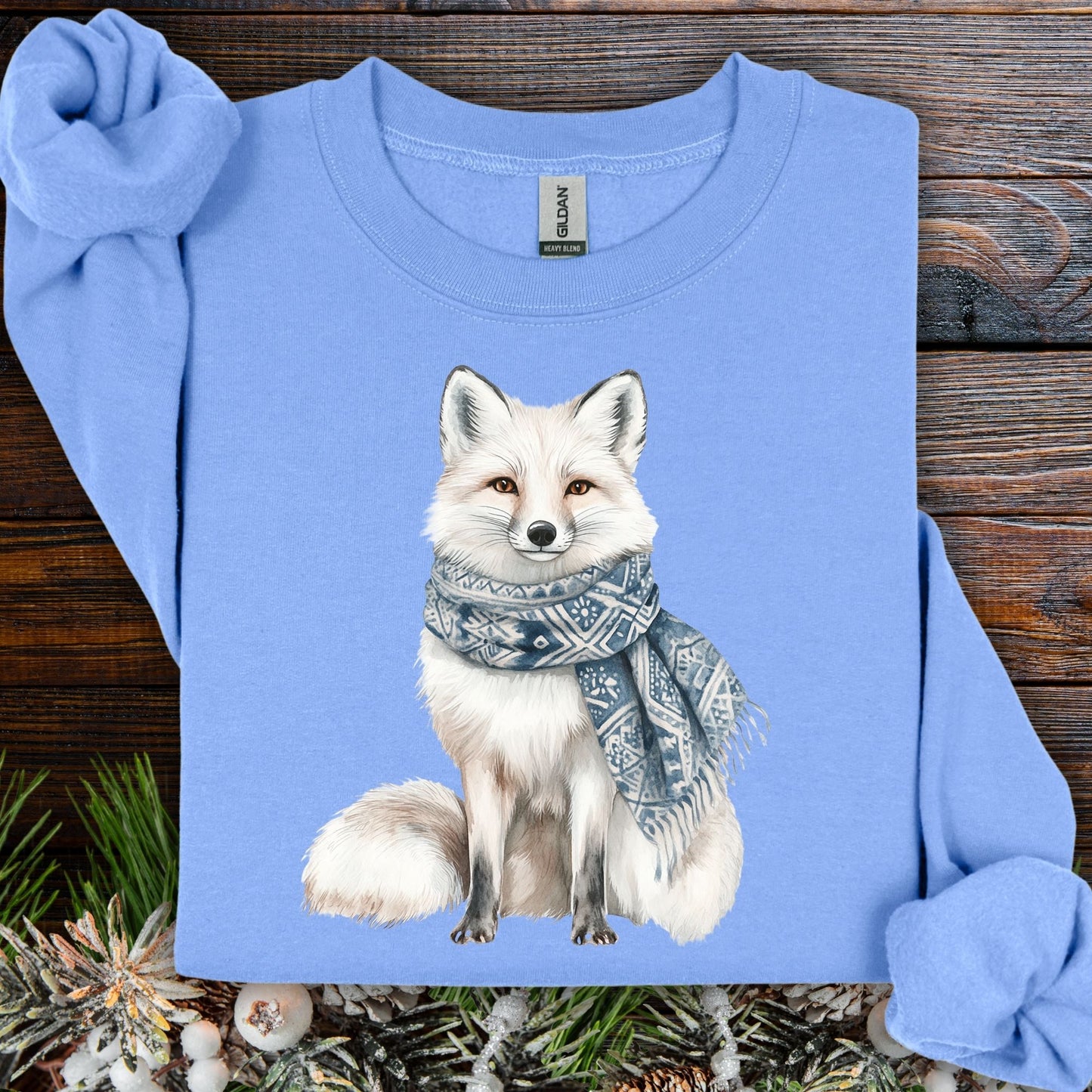 Nordic Winter White Wolf with Scarf Sweatshirt