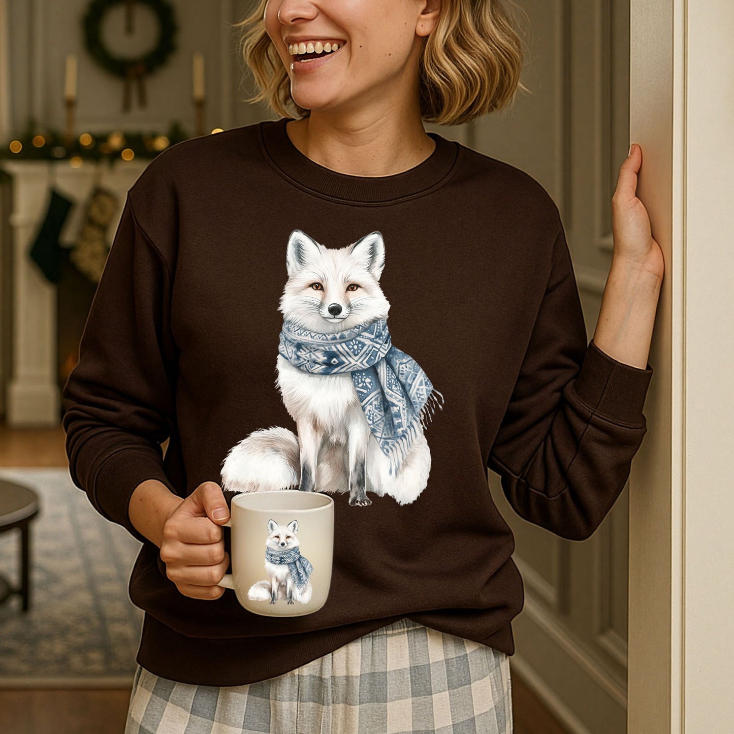 Nordic Winter White Wolf with Scarf Sweatshirt