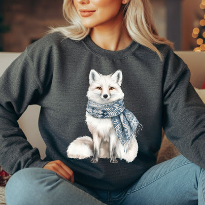 Nordic Winter White Wolf with Scarf Sweatshirt