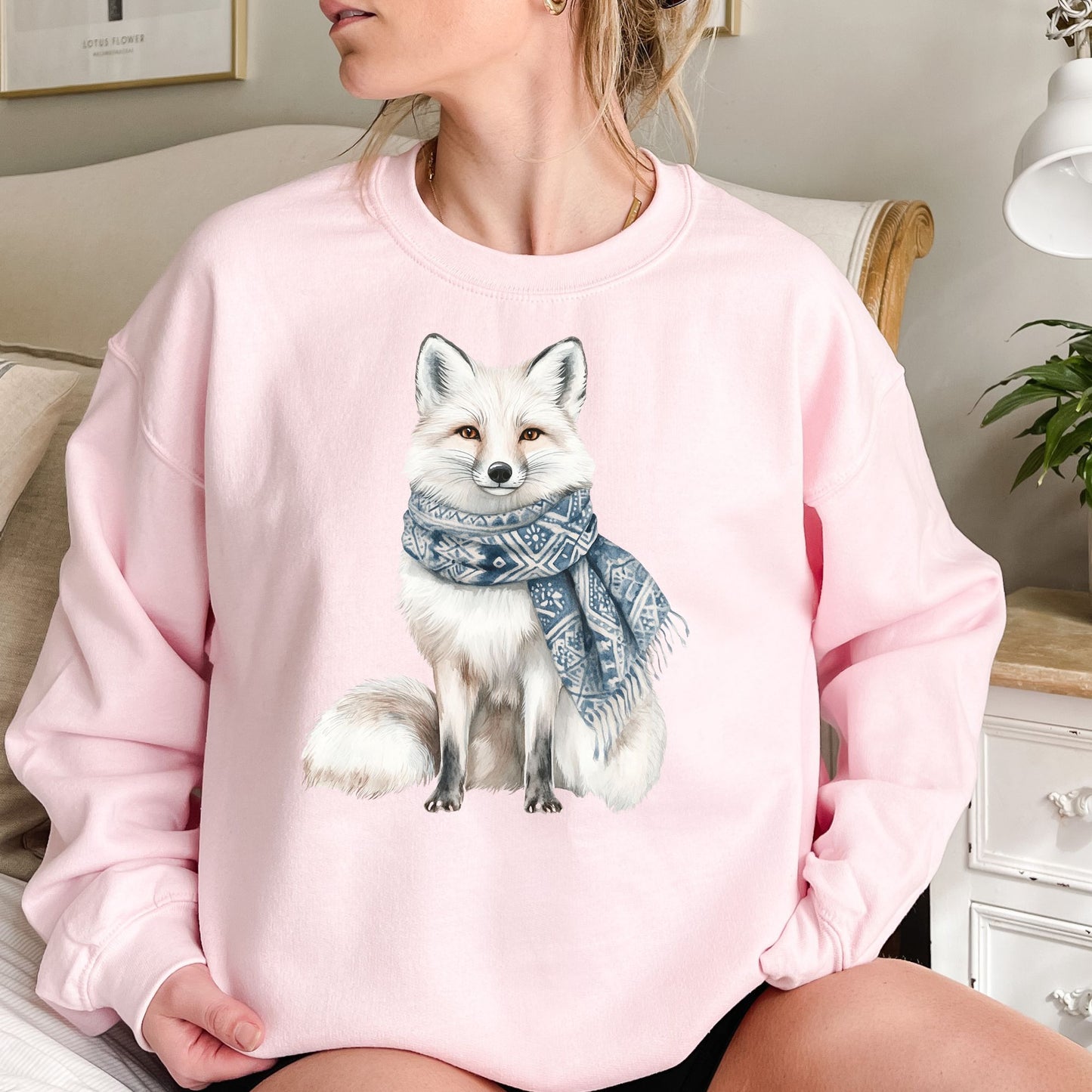 Nordic Winter White Wolf with Scarf Sweatshirt