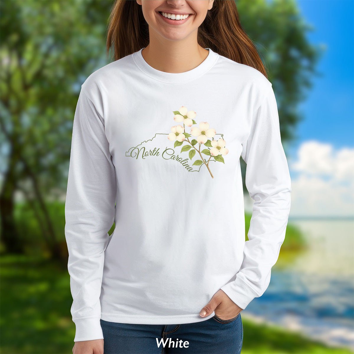 North Carolina State Flower Long Sleeve Tee — Dogwood