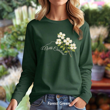 North Carolina State Flower Long Sleeve Tee — Dogwood