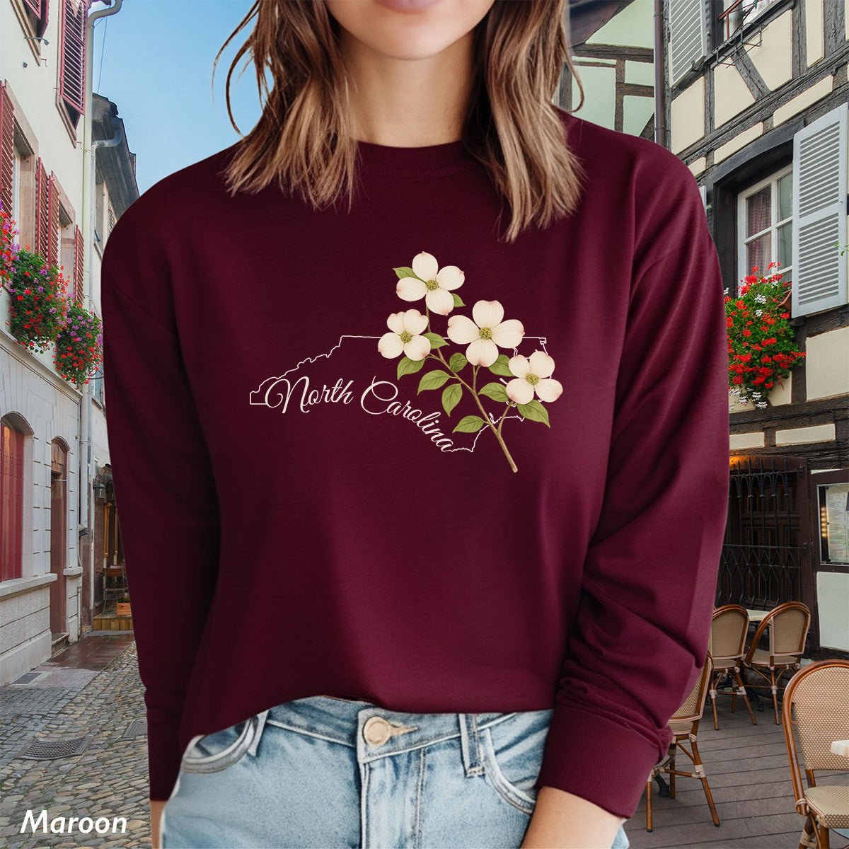 North Carolina State Flower Long Sleeve Tee — Dogwood