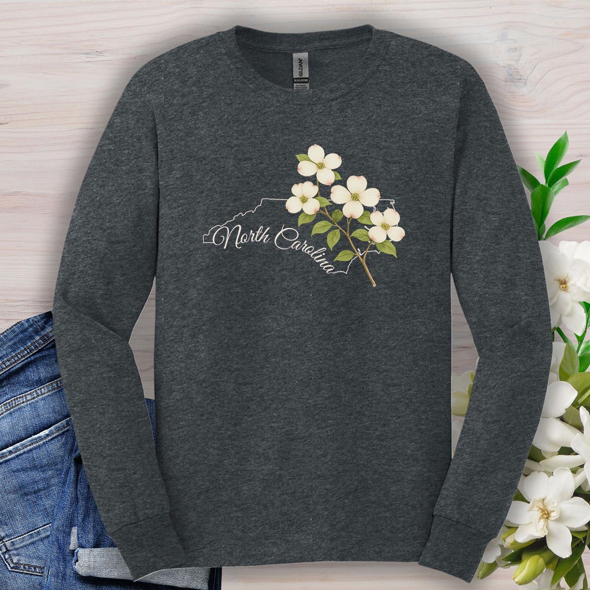 North Carolina State Flower Long Sleeve Tee — Dogwood