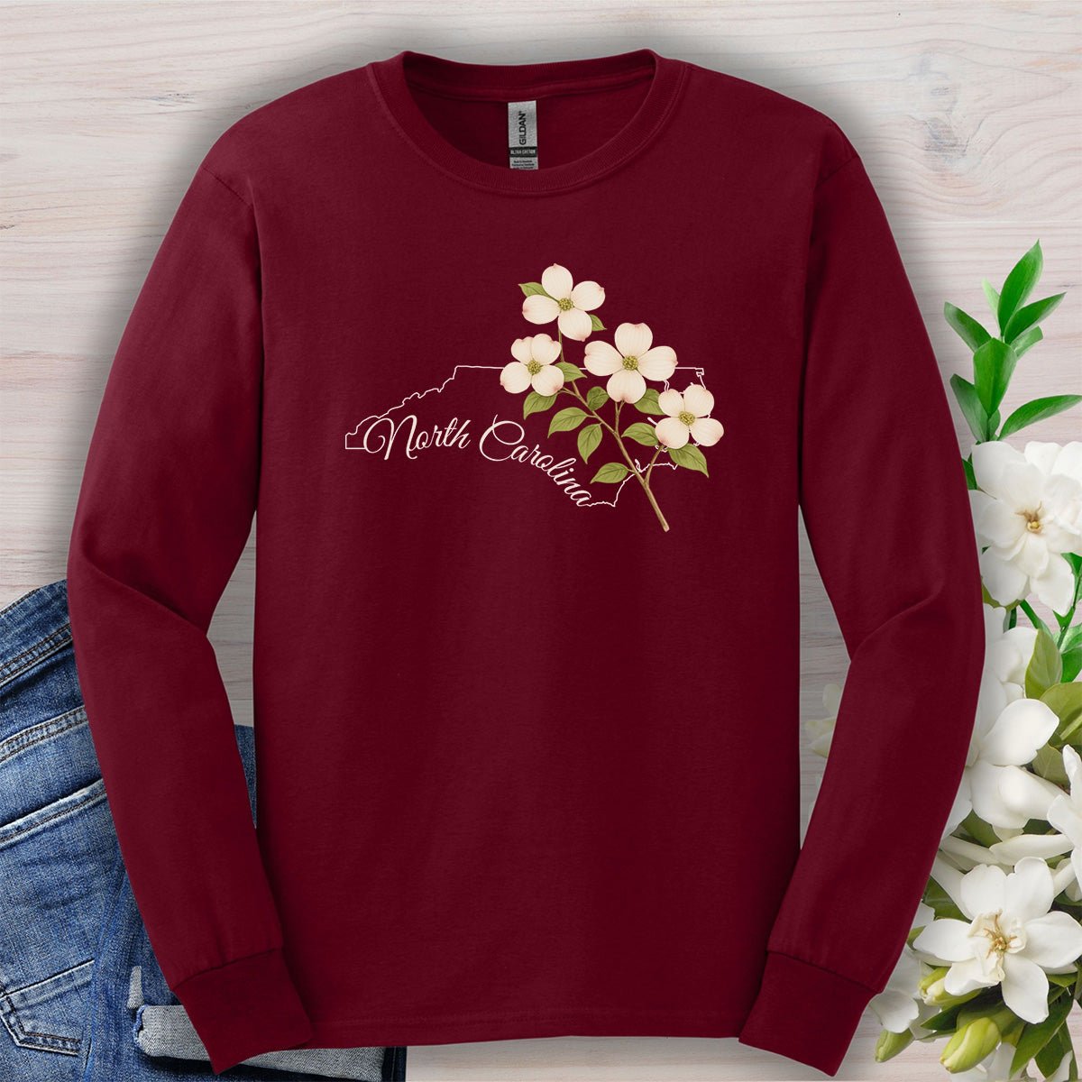 North Carolina State Flower Long Sleeve Tee — Dogwood