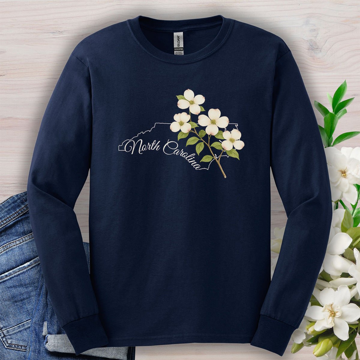 North Carolina State Flower Long Sleeve Tee — Dogwood