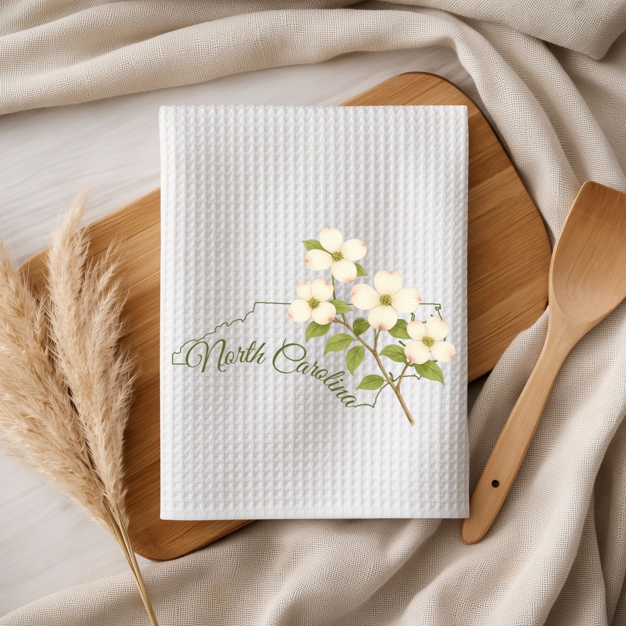 North Carolina State Flower Tea Towel — Flowering Dogwood