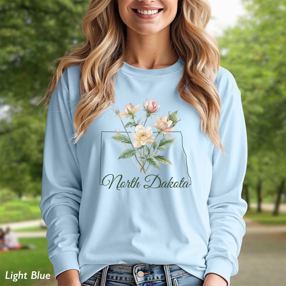North Dakota State Flower Long Sleeve Tee - Wild Prairie Rose