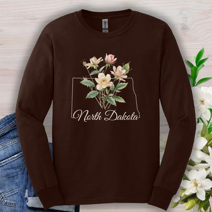 North Dakota State Flower Long Sleeve Tee - Wild Prairie Rose
