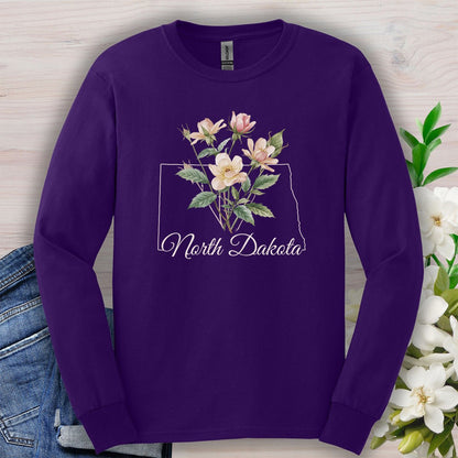 North Dakota State Flower Long Sleeve Tee - Wild Prairie Rose