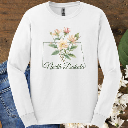 North Dakota State Flower Long Sleeve Tee - Wild Prairie Rose
