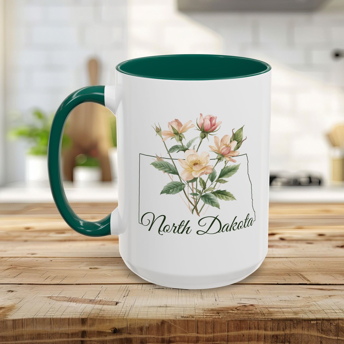 North Dakota State Flower Mug — Wild Prairie Rose (11/15oz)