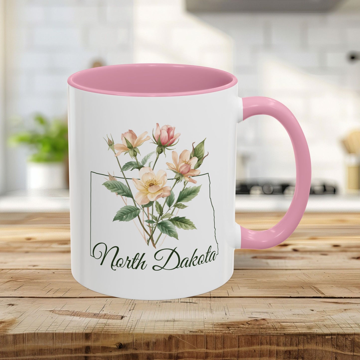 North Dakota State Flower Mug — Wild Prairie Rose (11/15oz)