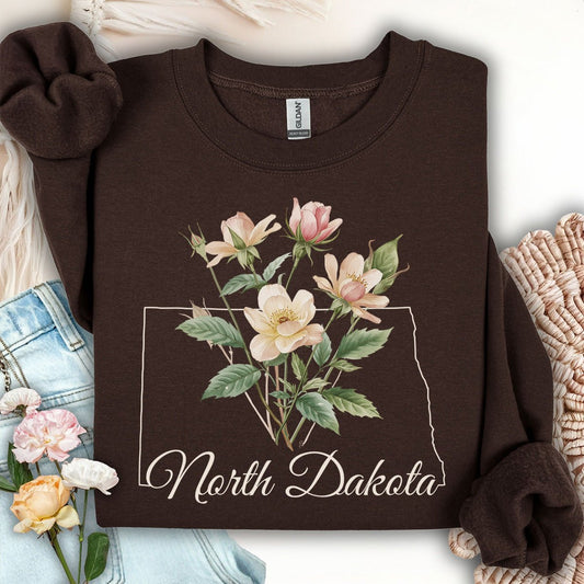 North Dakota State Flower Sweatshirt - Wild Prairie Rose