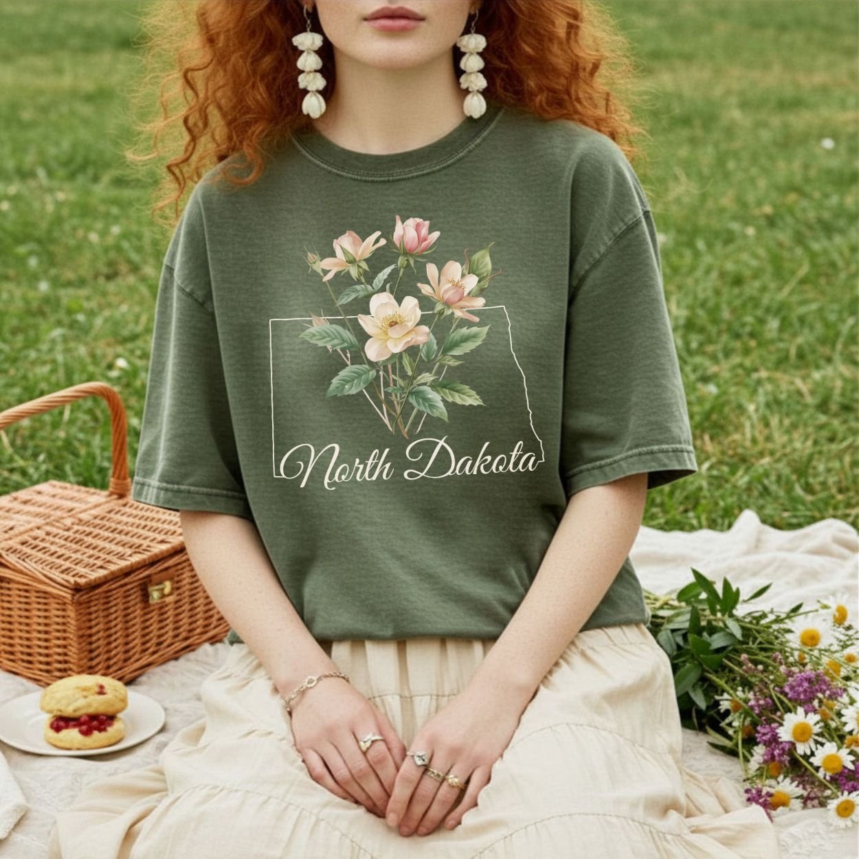 North Dakota State Flower T-Shirt — Wild Prairie Rose