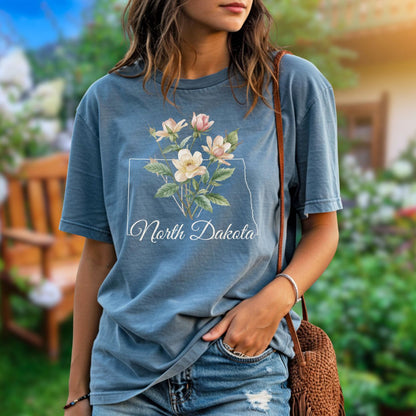 North Dakota State Flower T-Shirt — Wild Prairie Rose