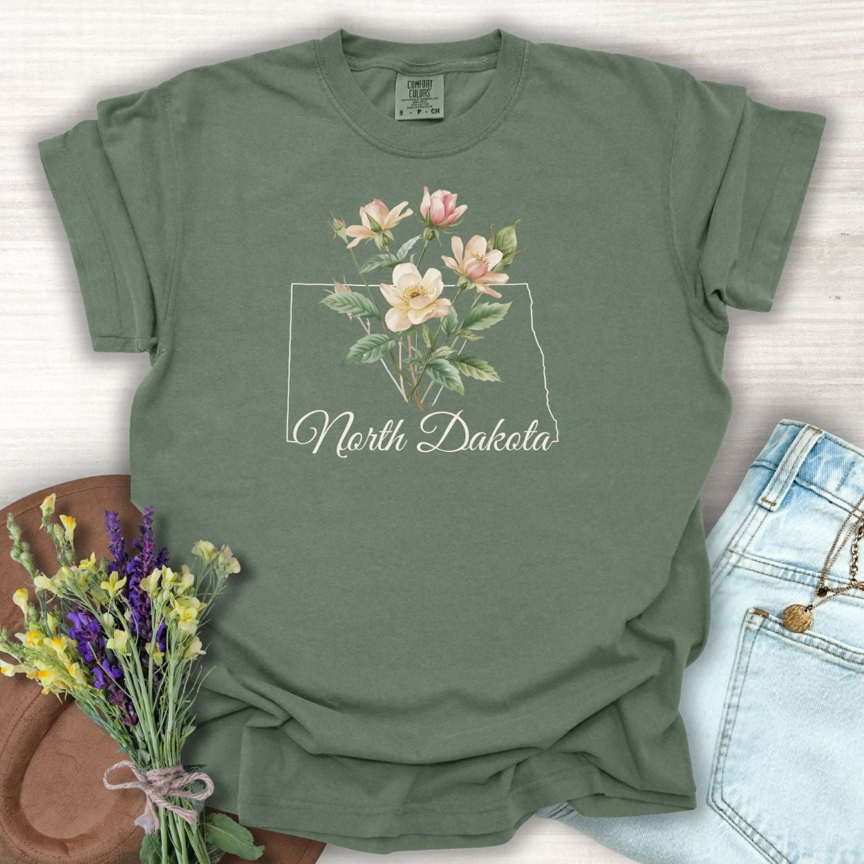 North Dakota State Flower T-Shirt — Wild Prairie Rose