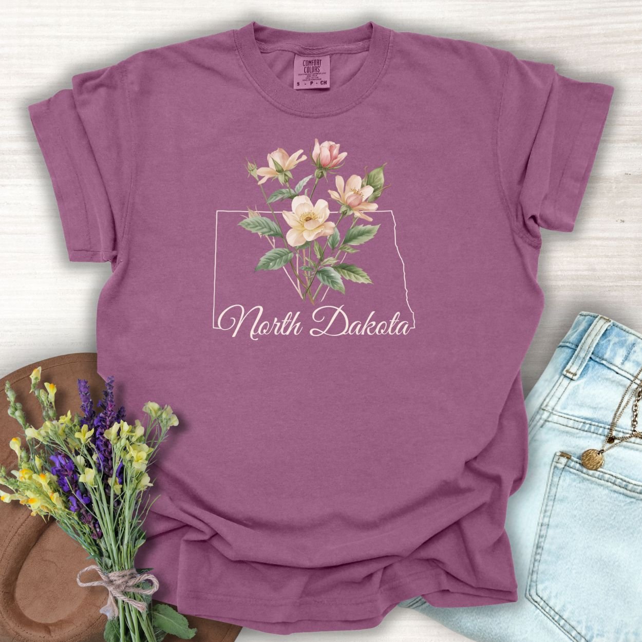North Dakota State Flower T-Shirt — Wild Prairie Rose
