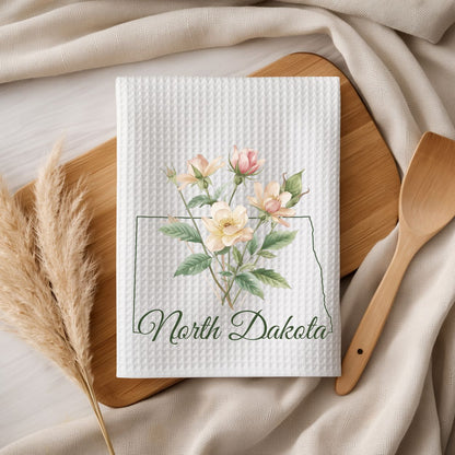 North Dakota State Flower Tea Towel — Wild Prairie Rose