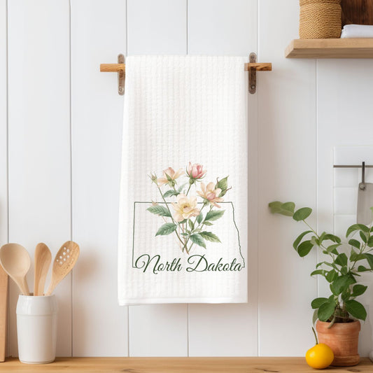 North Dakota State Flower Tea Towel — Wild Prairie Rose