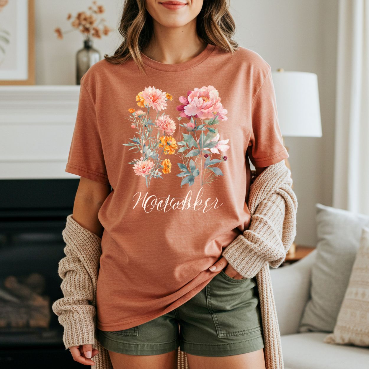 November Birth Month Flower T-Shirt — Chrysanthemum & Peony