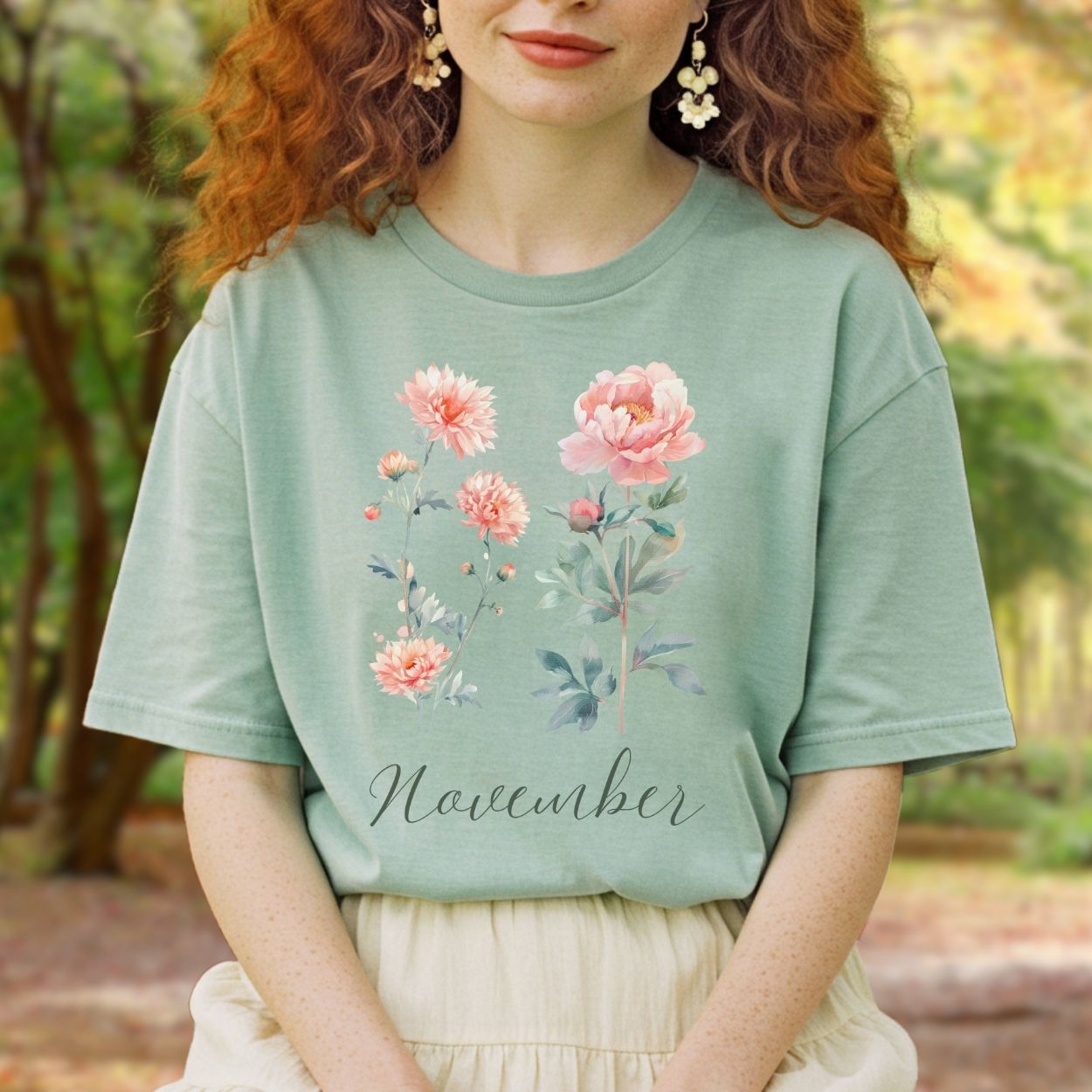 November Birth Month Flower T-Shirt — Chrysanthemum & Peony
