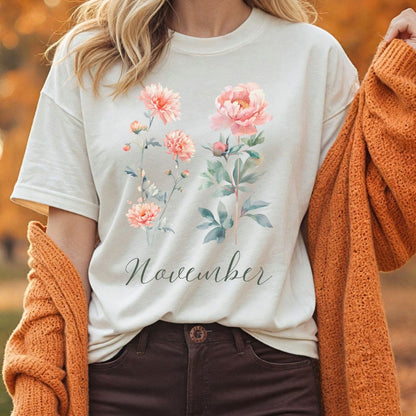 November Birth Month Flower T-Shirt — Chrysanthemum & Peony