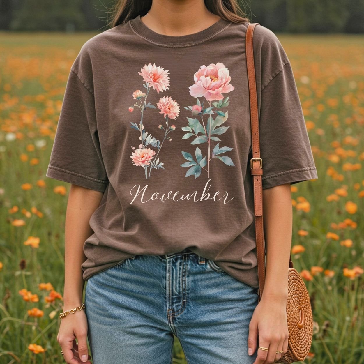 November Birth Month Flower T-Shirt — Chrysanthemum & Peony
