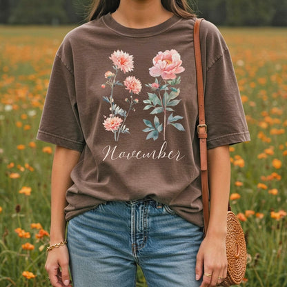 November Birth Month Flower T-Shirt — Chrysanthemum & Peony