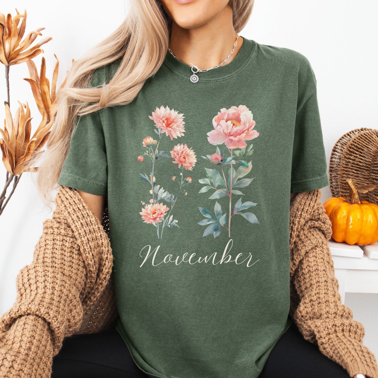 November Birth Month Flower T-Shirt — Chrysanthemum & Peony