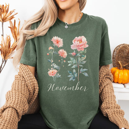November Birth Month Flower T-Shirt — Chrysanthemum & Peony