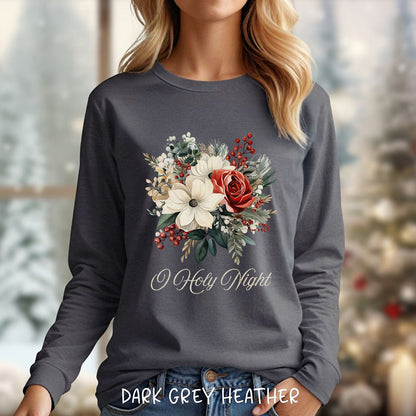 O Holy Night Christmas Floral Long Sleeve Tee