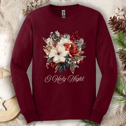 O Holy Night Christmas Floral Long Sleeve Tee