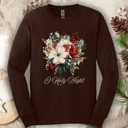 O Holy Night Christmas Floral Long Sleeve Tee