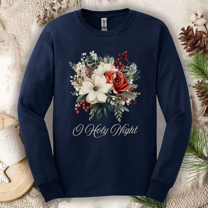 O Holy Night Christmas Floral Long Sleeve Tee