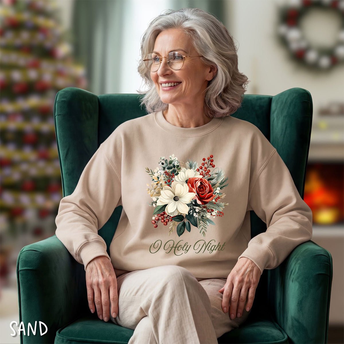 O Holy Night Christmas Floral Sweatshirt