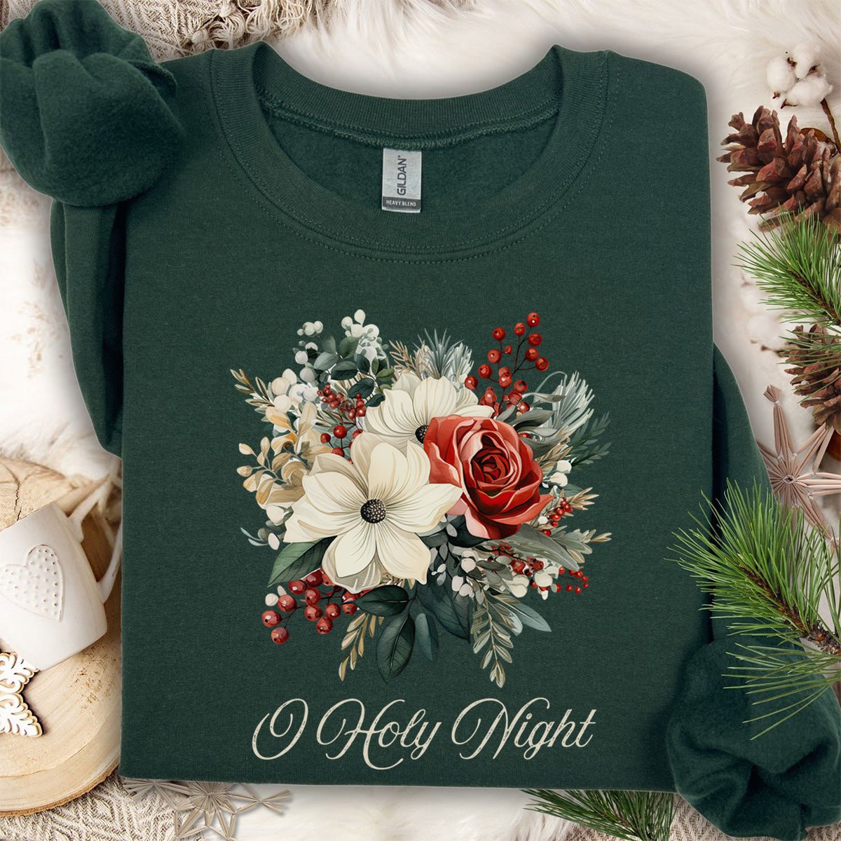 O Holy Night Christmas Floral Sweatshirt