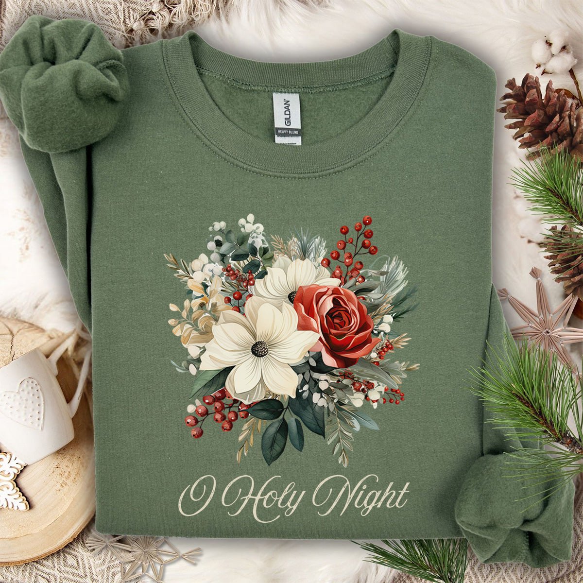 O Holy Night Christmas Floral Sweatshirt