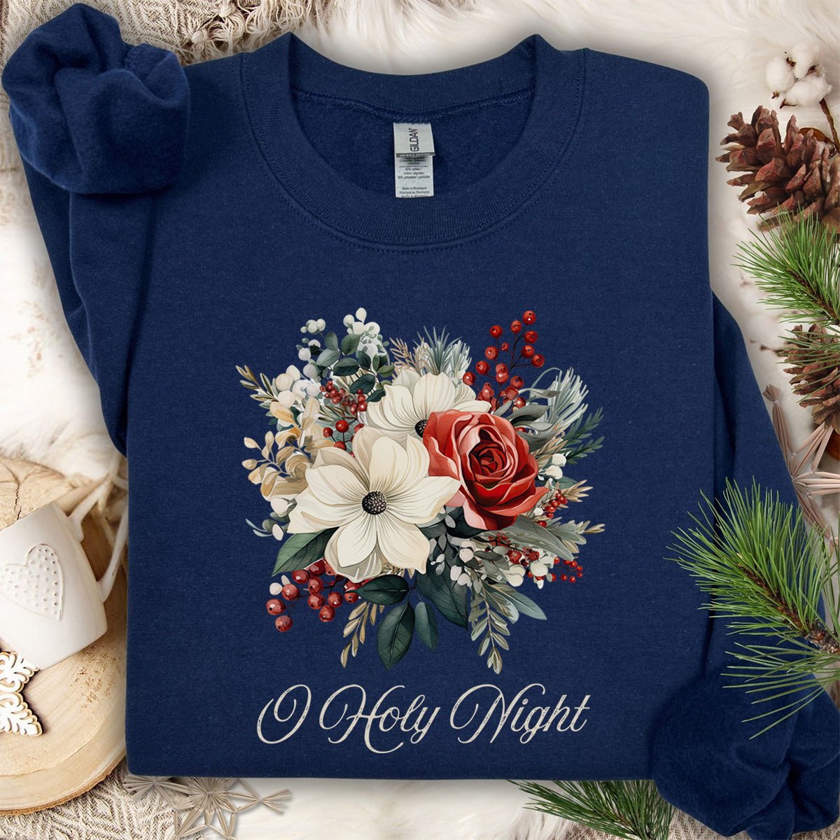O Holy Night Christmas Floral Sweatshirt