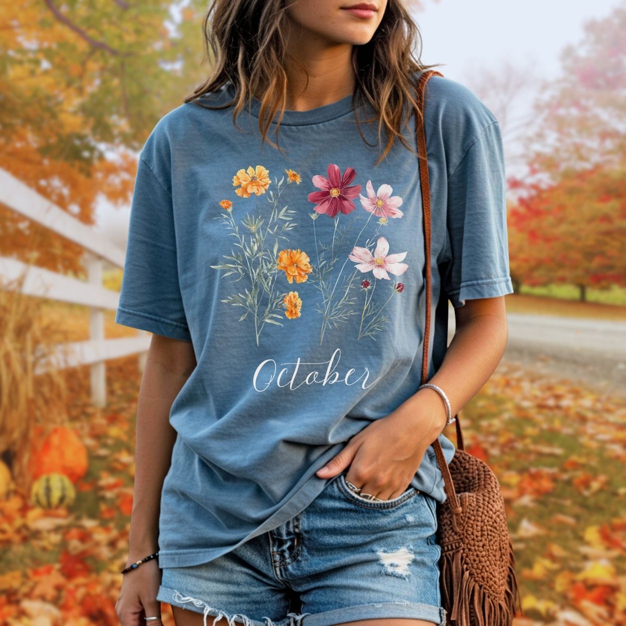 October Birth Month Flower T-Shirt — Cosmos & Marigold
