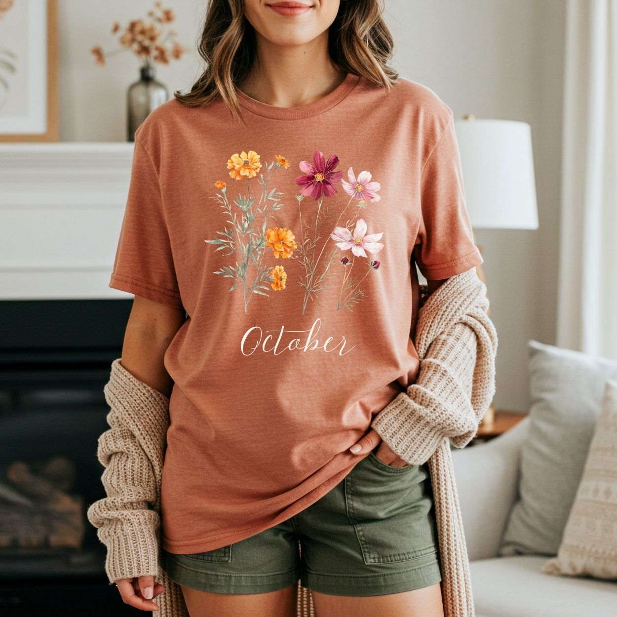 October Birth Month Flower T-Shirt — Cosmos & Marigold