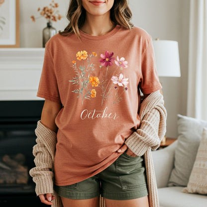 October Birth Month Flower T-Shirt — Cosmos & Marigold