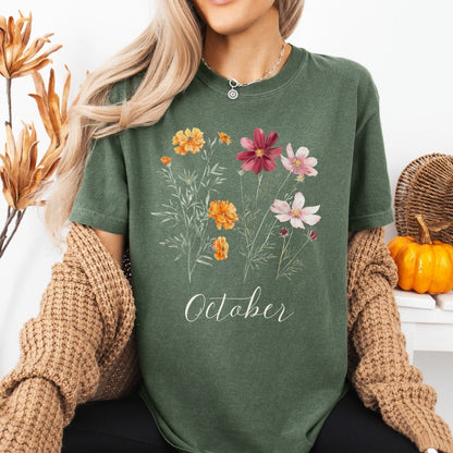 October Birth Month Flower T-Shirt — Cosmos & Marigold