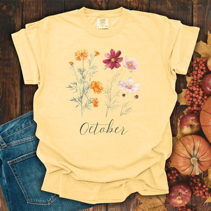 October Birth Month Flower T-Shirt — Cosmos & Marigold