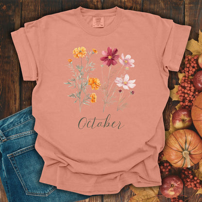 October Birth Month Flower T-Shirt — Cosmos & Marigold