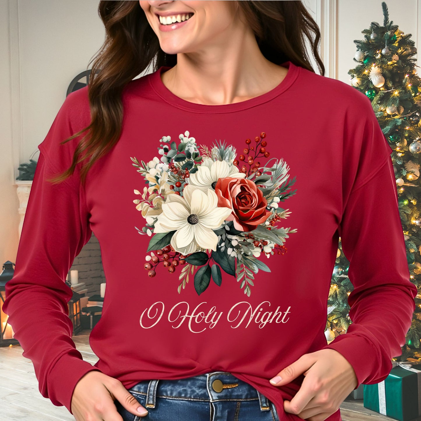 Oh Holy Night Bouquet Long Sleeve Tee