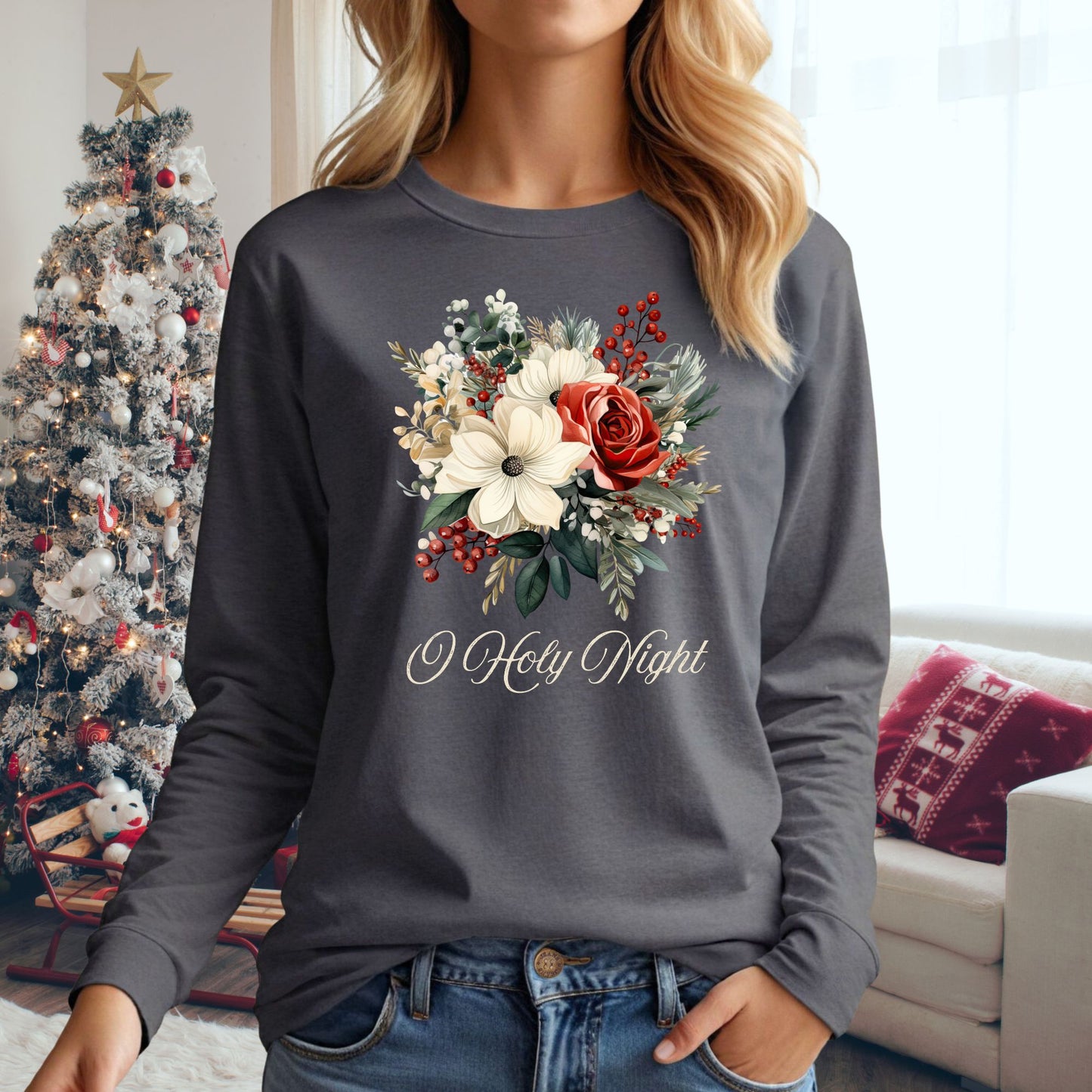Oh Holy Night Bouquet Long Sleeve Tee