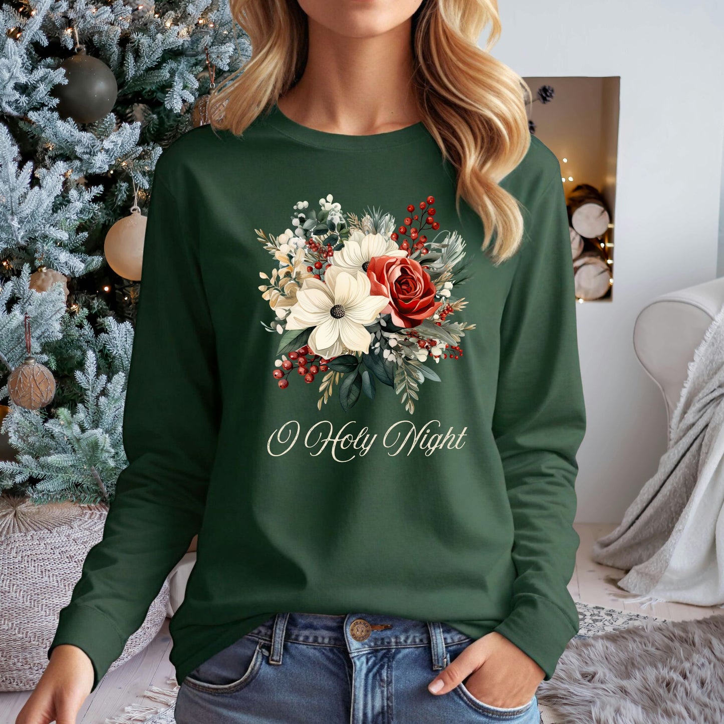 Oh Holy Night Bouquet Long Sleeve Tee