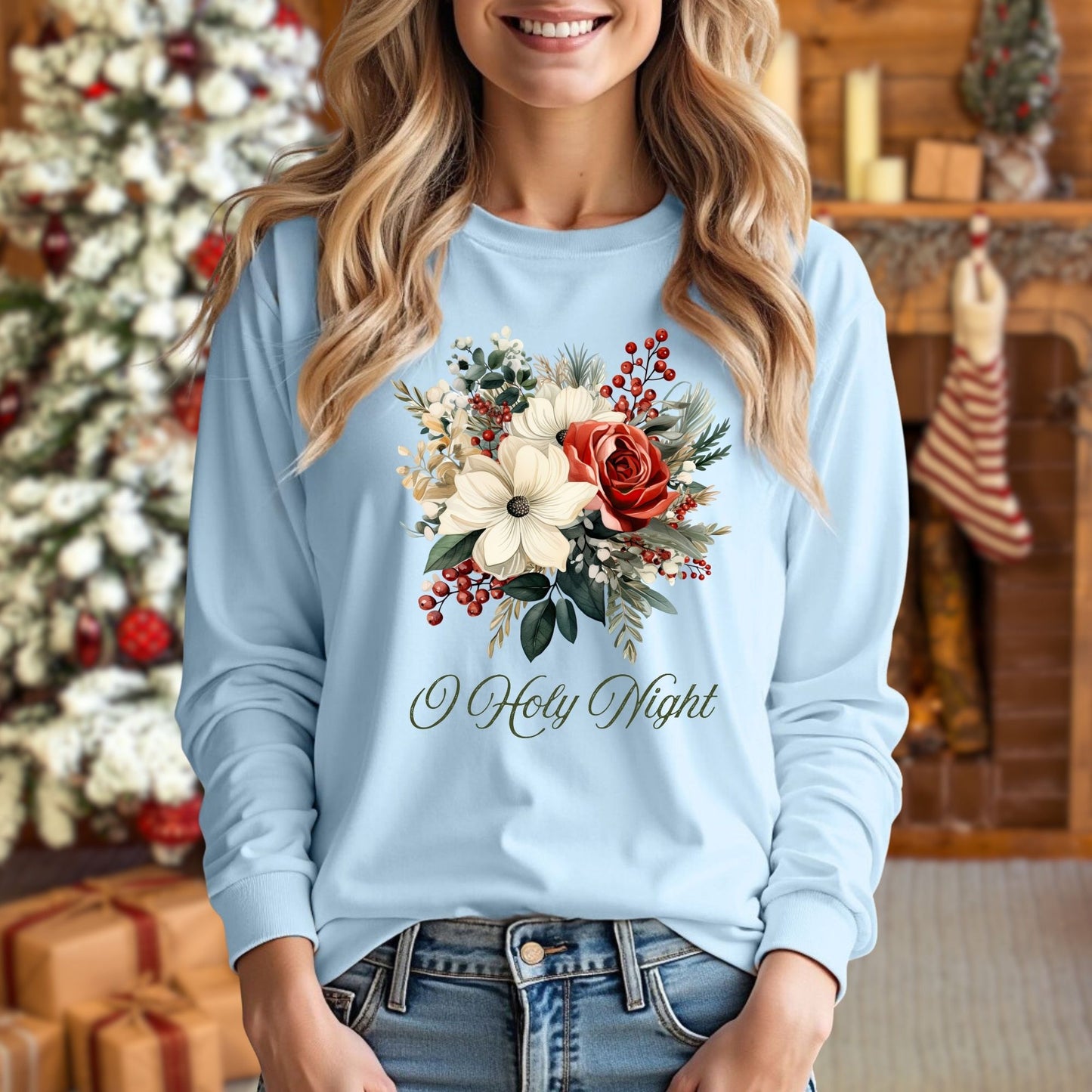 Oh Holy Night Bouquet Long Sleeve Tee