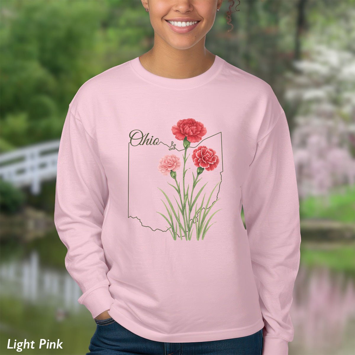 Ohio State Flower Long Sleeve Tee — Scarlet Carnation
